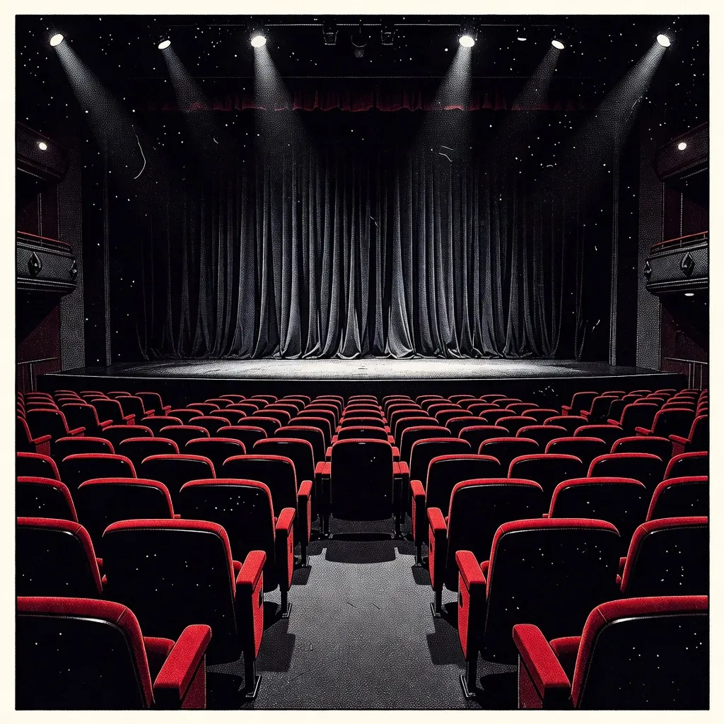 A cruise ship theatre with plush seats and a large stage
