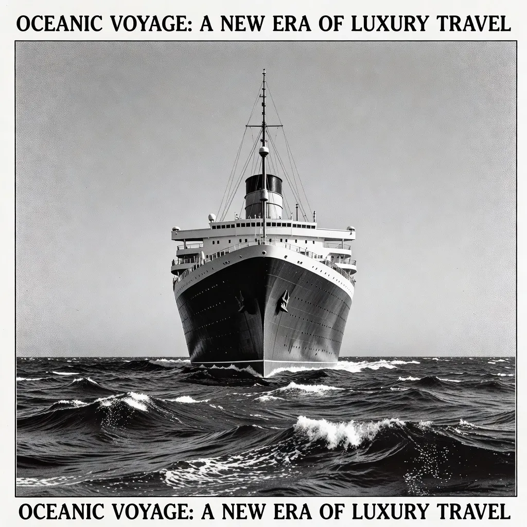 A majestic cruise ship at sea in black and white halftone
